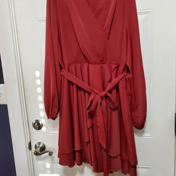 Women's Long Sleeve Wrap Mini Dress size 2XL in Burgundy - Picture 1 of 16